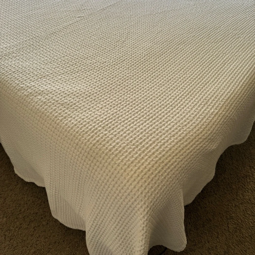 Piscatextil White 100% Cotton Bedspread Coverlet Textured Waffle King 100 X 114